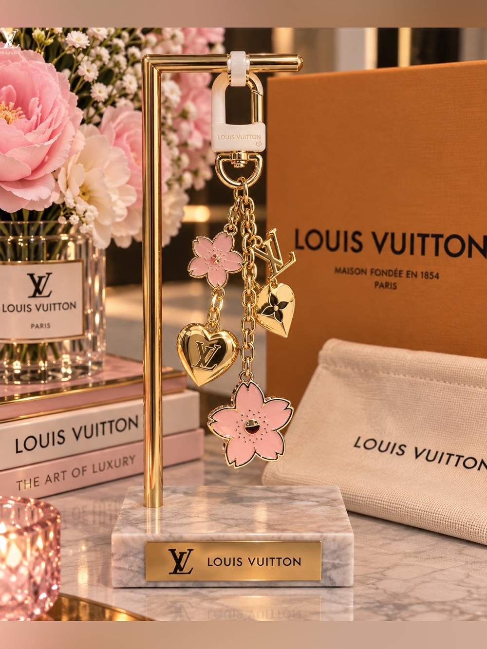 Pink & Gold Flower Charm Keychain